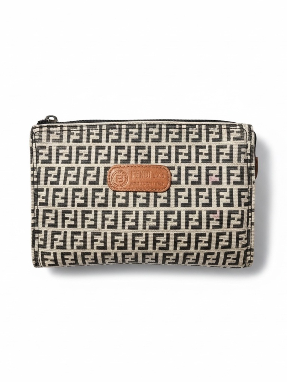 Fendi Zucca Canvas Cosmetic Pouch Bag | Brown FF Logo Mini Bag | Made in Italy